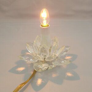 Vtg Fifth Avenue Crystal Lotus Flower Small Lamp Night Light 2 Settings Footed